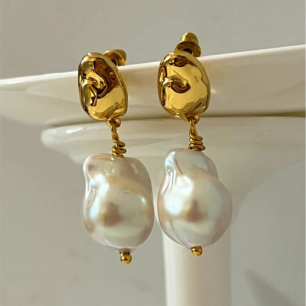 Kshmir New French Retro Baroque Pearl Pendant Earrings